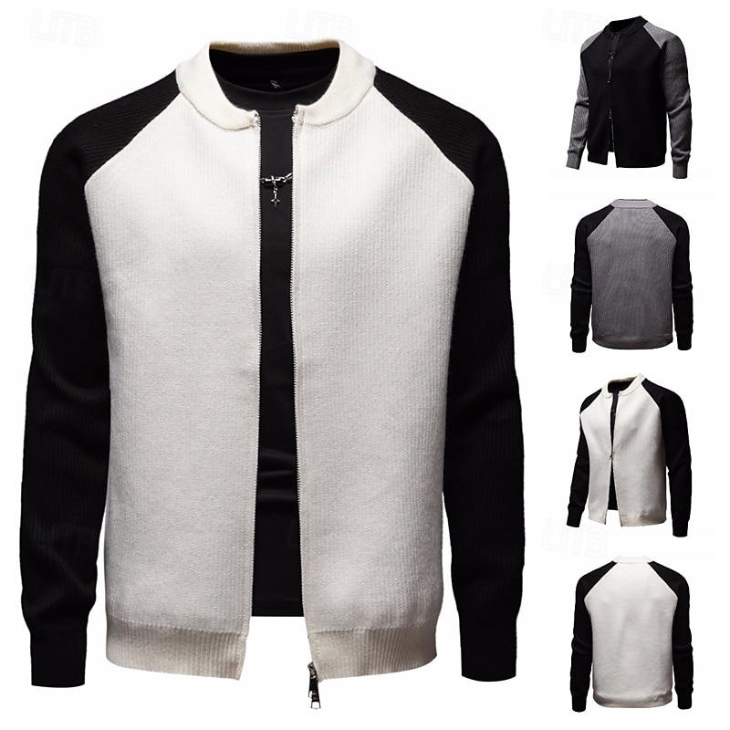 Herren übergangsjacke Collegejacke Täglich Tasche Ganzjahres Farbblock Mode Stehkragen Regulär Schwarz Weiß Grau Jacken 2025 - $49.99 –P1