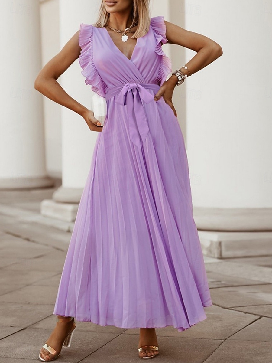 Women's Maxi Dress Cocktail Dress Wedding Guest Dress Chiffon Dress Stylish Basic Casual Daily Vacation Regular Fit Plain Sleeveless V Neck White Purple Summer 2026 - zł132.99 –P1