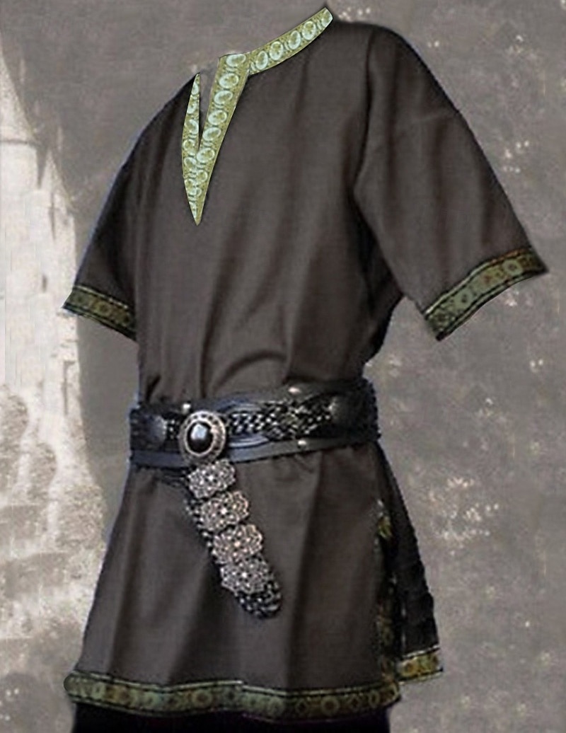 2025年 中世 ルネッサンス 17世紀 シャツ チュニック ルネサンスフェア 海賊 戦士 ナイト 刺繍 刺繍 男性用 バイキング ファンタジー ハロウィーン マスカレード 性能 マスカレード LARP 成人 シャツ 春夏 コレクション – $23.99 –P7