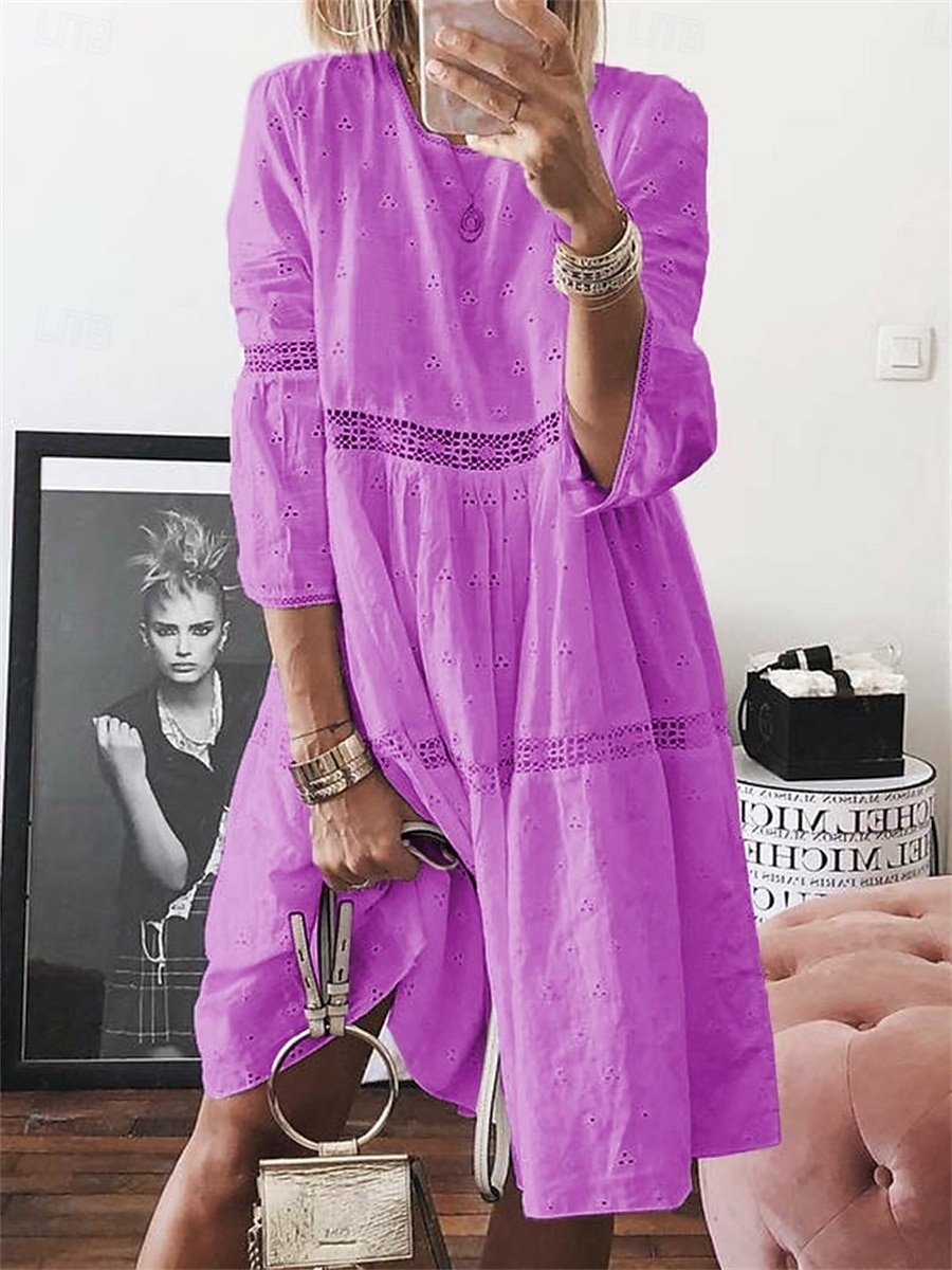 Women's Long Dress Maxi Dress Cotton Linen Dresses Casual Dress Elegant Stylish Basic Vacation Daily Loose Fit Plain 3/4 Length Sleeve Crew Neck White Yellow Blue Purple Summer Spring Fall 2025 - $32.99 –P8