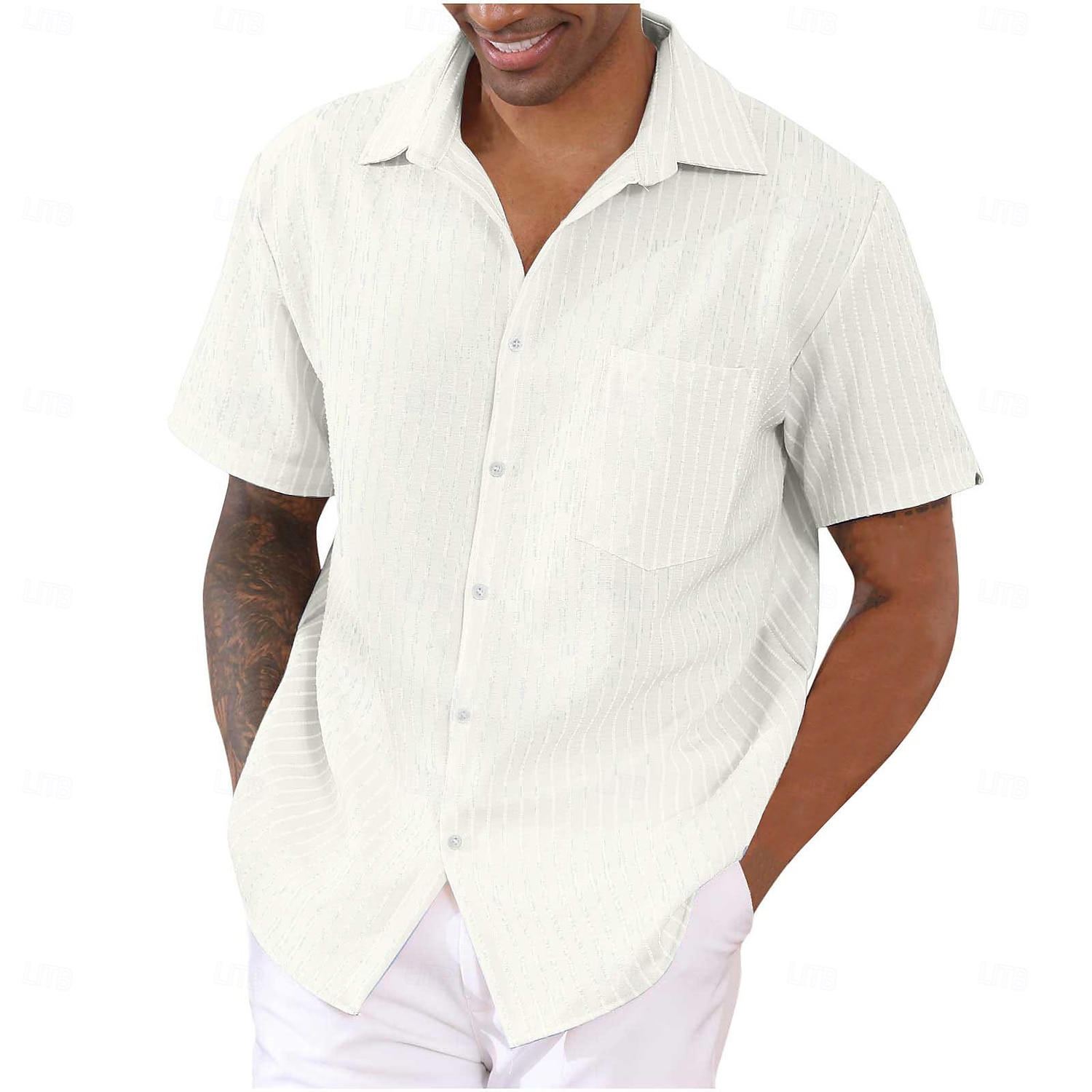 Per uomo Camicia Camicia estiva Camicia a righe Camicia con bottoni Nero Bianco Rosa Blu Viola Manica corta A strisce Colletto Da mare Giornaliero Abbigliamento Di tendenza Informale Comodo del 2025 a $26.99 –P7