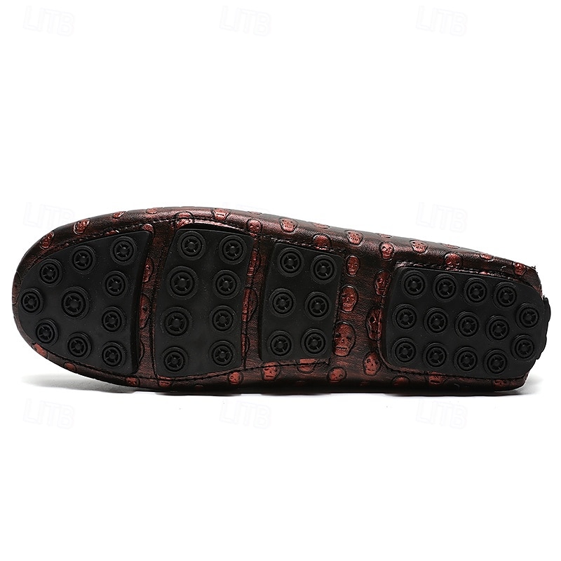 Men's Skull Pattern Slip-On Loafers - Faux Leather Casual Shoes with Metal Skull Detailing, Stylish Gothic Design for Parties and Everyday Wear 2025 - $46.99 –P7