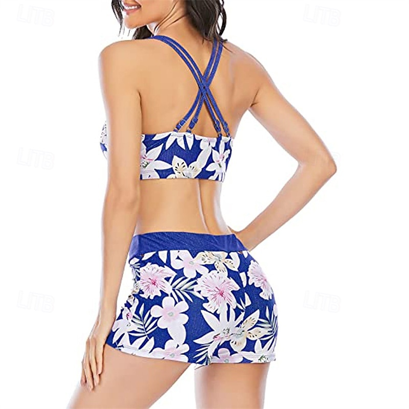 Dames Tankini Tweedelig zwempak Blote rug Kruiselings Zwemkleding Flora Zwemkleding Rood Koningsblauw Ademend Sneldrogend Lichtgewicht Mouwloos - Zwemmen Surfen Strand Zomer Lente 2025 - $15.49 –P8