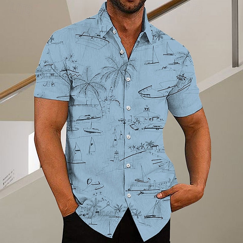 Bărbați Copac de cocos graffiti Plante tropicale Cămașă Cămașă hawaiană Cămașă Aloha Manșon scurt Cămașă Răsfrânt Modă Designer Casual În aer liber Stradă Casual Alb Galben Verde Deschis Imprimeu S M 2025 - $24.99 –P5