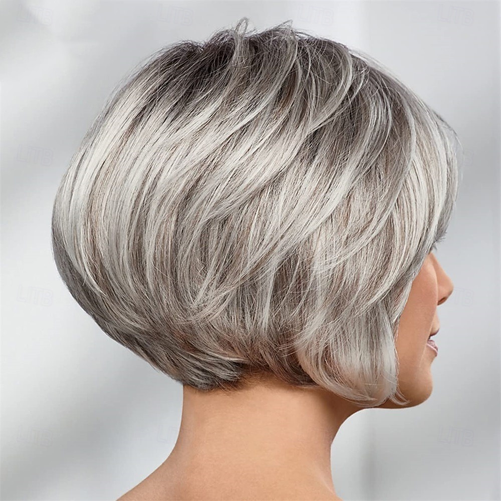 peruca de louro sussurrante peruca haute bob com franja que cobre as sobrancelhas e camadas anguladas / tons multitonais de loiro marrom prateado e vermelho de 2025 por $20.99 –P6