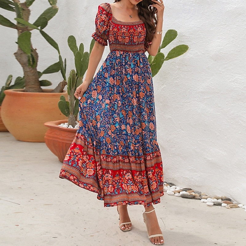 Női Hosszú ruha Maxi ruha hétköznapi ruha A vonalú ruha nyári ruha Boho ruha Elegáns Stílusos Etno Vakáció Napi Randi Normál Virágos Rövid ujjú Aszimmetrikus Világoszöld Rubin Medence Lóhere Nyár 2025 - $26.99 –P7