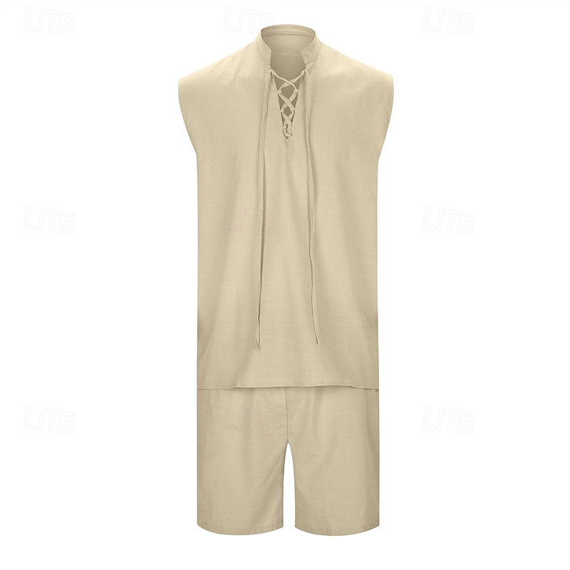 Per uomo 2 pezzi Completo di camicia Set estivo Set abbinati Abbigliamento mare Liscio Da mare Giornaliero Nero Bianco Blu marino Cachi Senza maniche Colletto Estate Abbigliamento del 2025 a $34.99 –P8