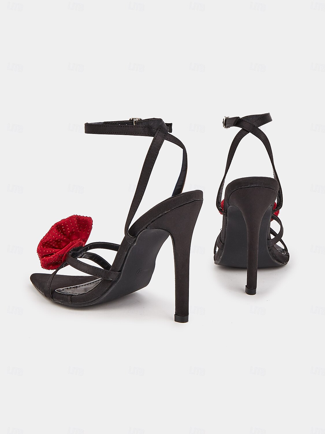 Black High Heel Sandals with Red Floral Embellishments - Chic Party Shoes for Women and Wedding 2026 - $54.99 –P4