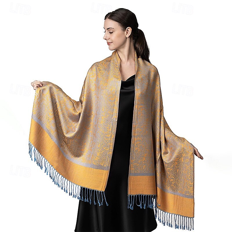 Écharpe châle pashmina en cachemire soyeux Vimate - Écharpe pashmina jacquard double face douce pour femme pour robe de soirée châle de voyage de 2025 ? $26.99 –P12
