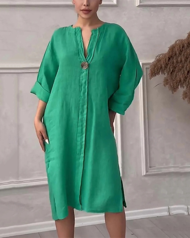 Damen Langes Kleid Maxikleid Leinen-inspirierte Kleider Freizeitkleid Stilvoll Lässig Urlaub Täglich Date Normale Passform Einfach Langarm V Ausschnitt Schwarz Hellgrün Rosa Rote Sommer Frühling 2025 - $26.99 –P6