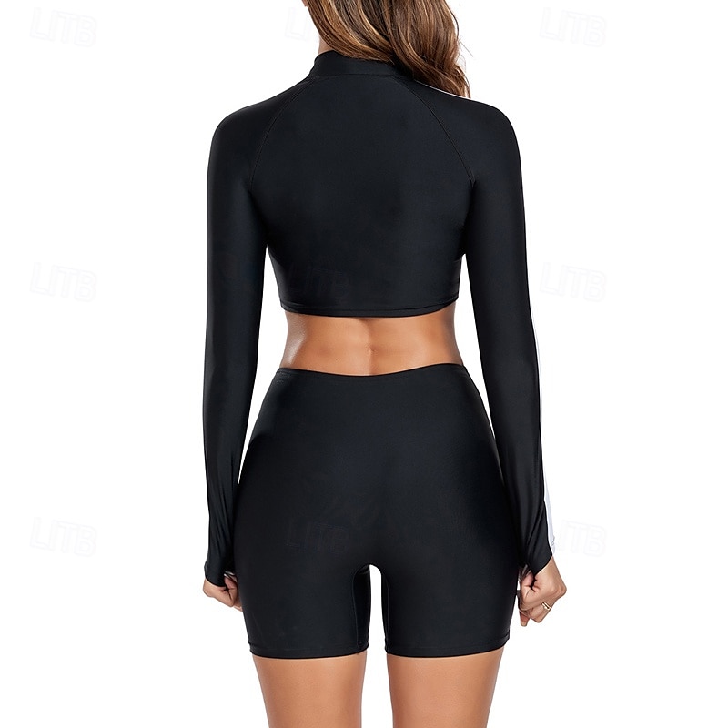 Femme Anti UV Maillot de bain Maillot De Bain Deux Pièces Poids Léger manche longue Maillots de Bain Maillot de bain 2 Pièces Zip sur le devant Natation Surf Plage Sports nautiques Mosaïque Imprimé de 2025 ? $24.99 –P5