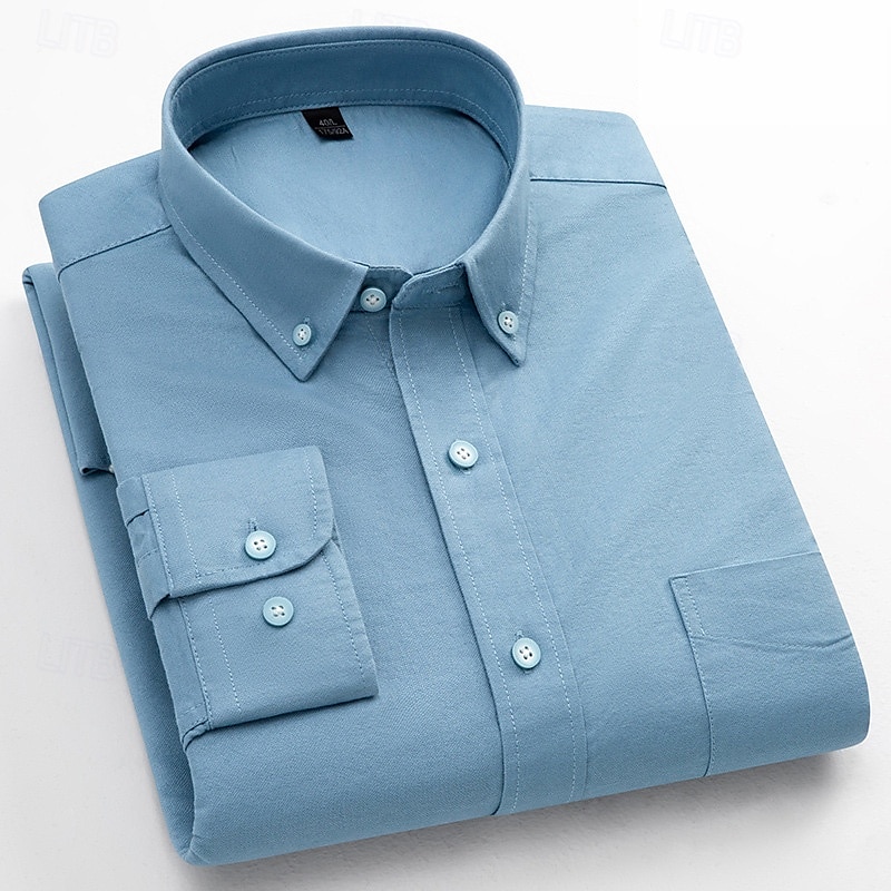 Men's Dress Shirt Oxford Shirt Solid Color Formal Black White Wine Orange Long Sleeve Shirt Collar Spring, Fall, Winter, Summer Clothing Apparel Buttons 2025 - $34.99 –P13