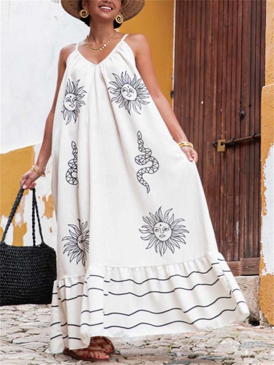 Damskie Sukienka maxi Codzienne sukienki Sukienka A line Elegancja Elegancki Codzienny Urlop Codzienny Plaża Luźna Graficzny Bez rękawów Pasek Biały Jasnoniebieski Lato Wiosna 2025 - $36.99 –P5