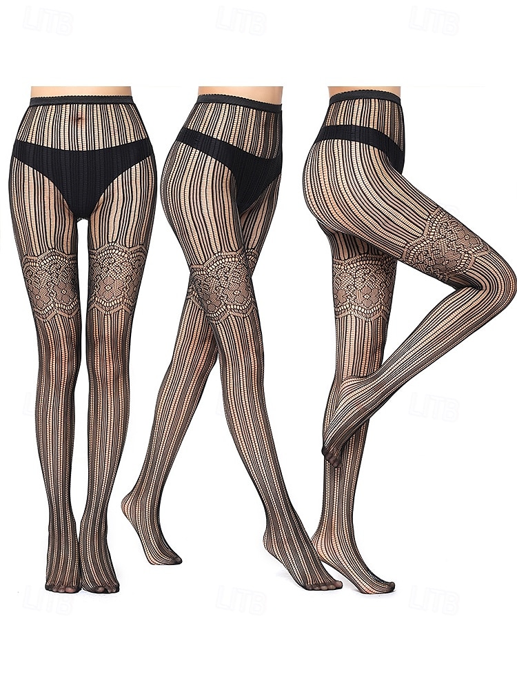 Комплект из 2 пар женских колготок в сеточку с кружевным узором – прозрачные колготки с шевронным и цветочным узором для вечеринок, клубной одежды и моды 2026 - $9.99 –P8