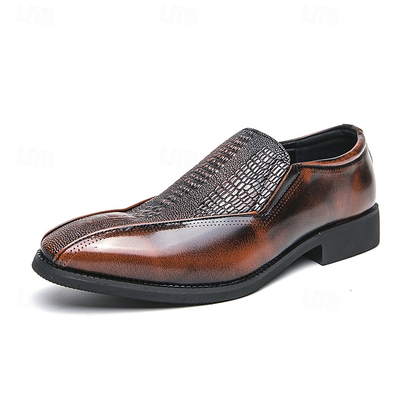 pánské hnědé slip-on boty z umělé kůže s krokodýlím vzorem – stylové mokasíny pro obchodní i formální příležitosti 2025 - $46.99 –P1