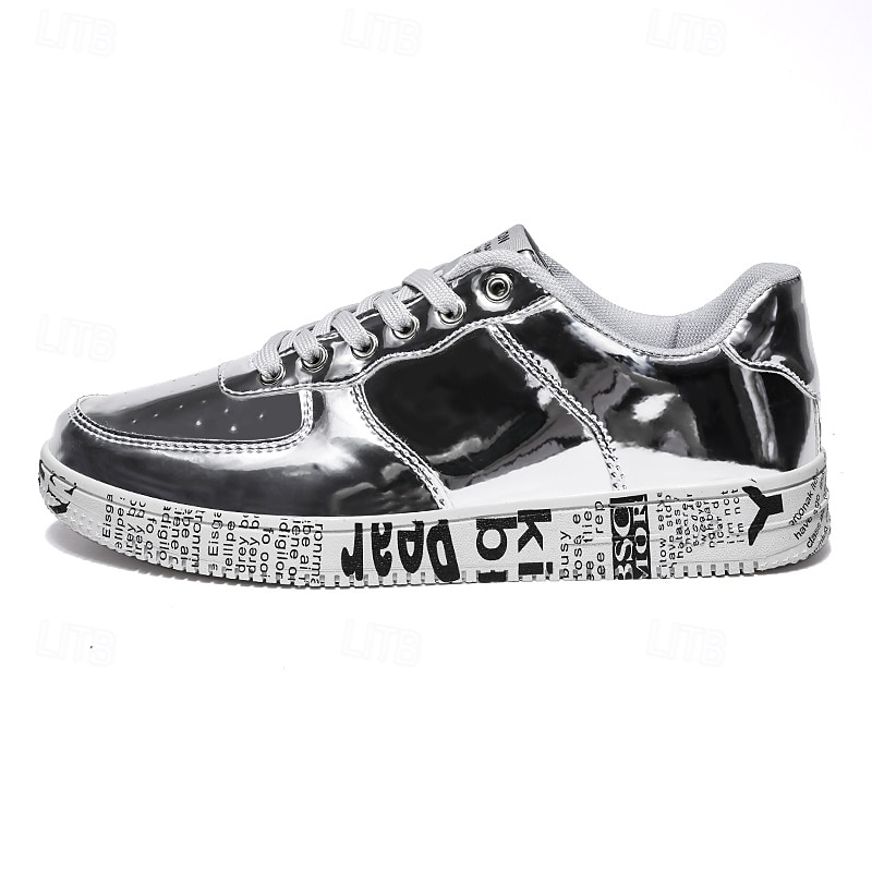 herrsneakers i guldmetallic med tryckt sula - snygga vardagsskor för fester, streetwear och dans 2025 - $34.99 –P6