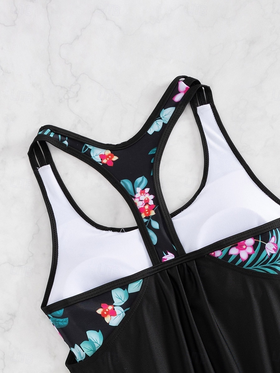 Dam Badkläder Tankini 2 st Shorts Baddräkt Öppen rygg Magkontroll Hög midja Smal Semester Standkläder Blommig Grafisk U-hals Ärmlös Baddräkter 2025 - $26.99 –P5