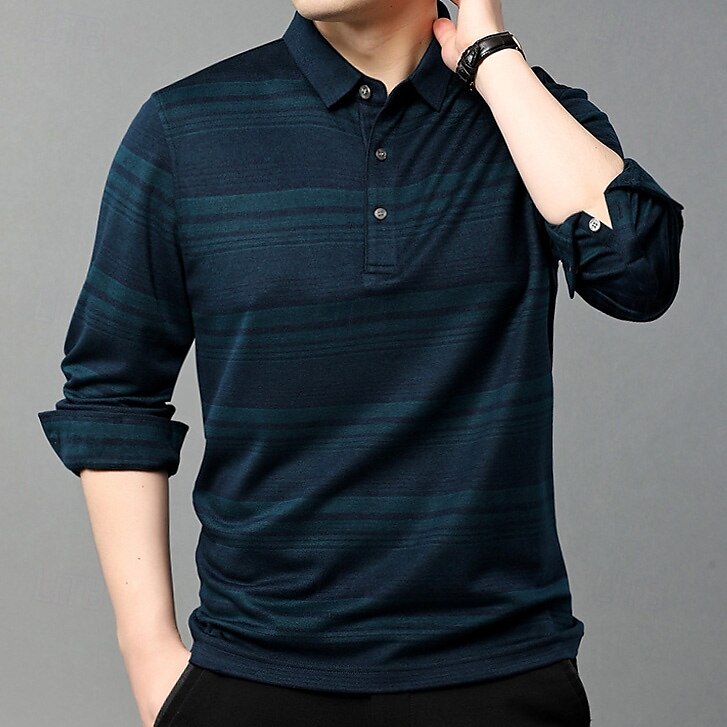 Men's Wool Lyocell Blend Business Casual Classic Long Sleeve Vintage Fashion Striped Buttons Spring Fall Dark Red Dark Green 2025 - $68.99 –P3