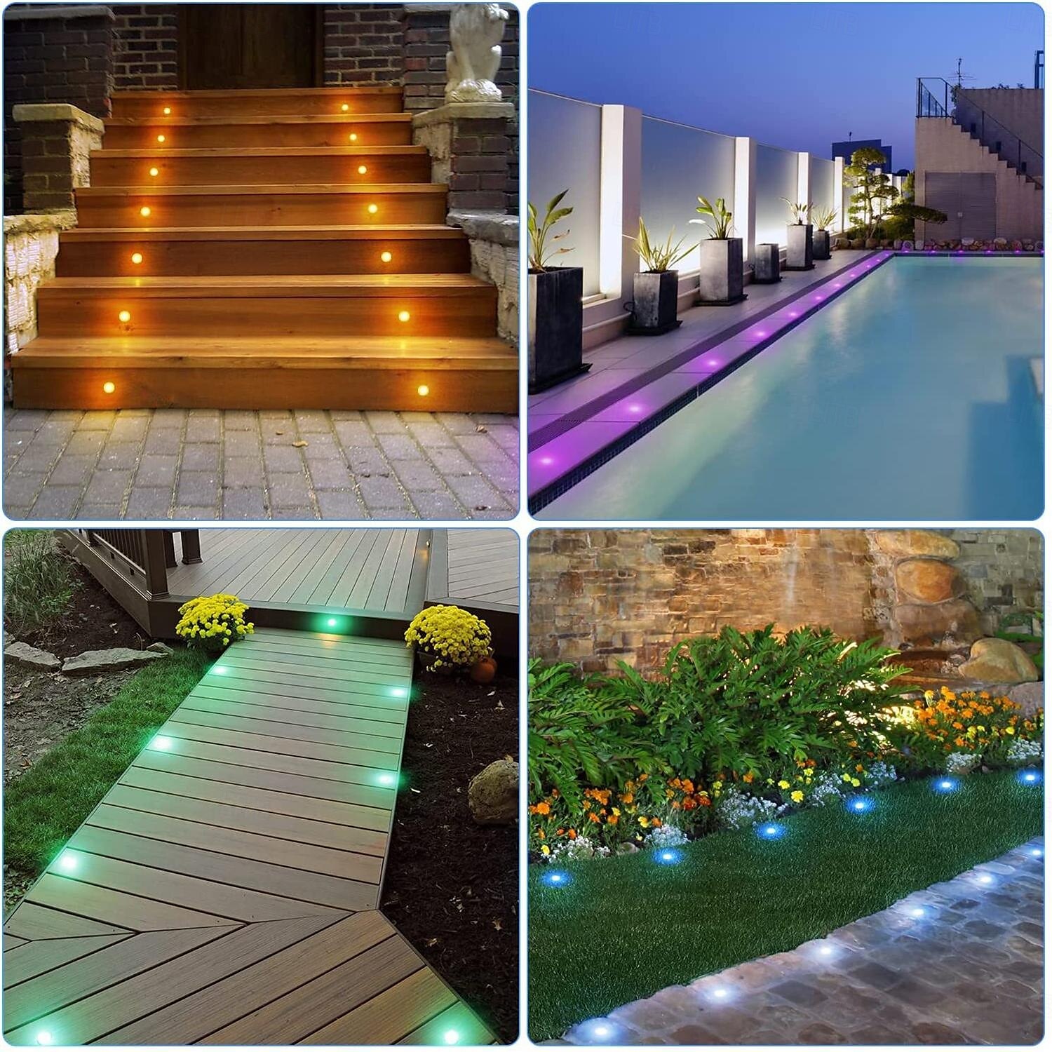 Recessed LED Deck Light 16 RGB Colors/4 Lighting Modes Timing RF Remote Control IP67 Waterproof LED in Ground Lights for Outdoor Yard Garden Stair Patio Pool Deck Kitchen 10Pack 2025 - $146.99 –P9