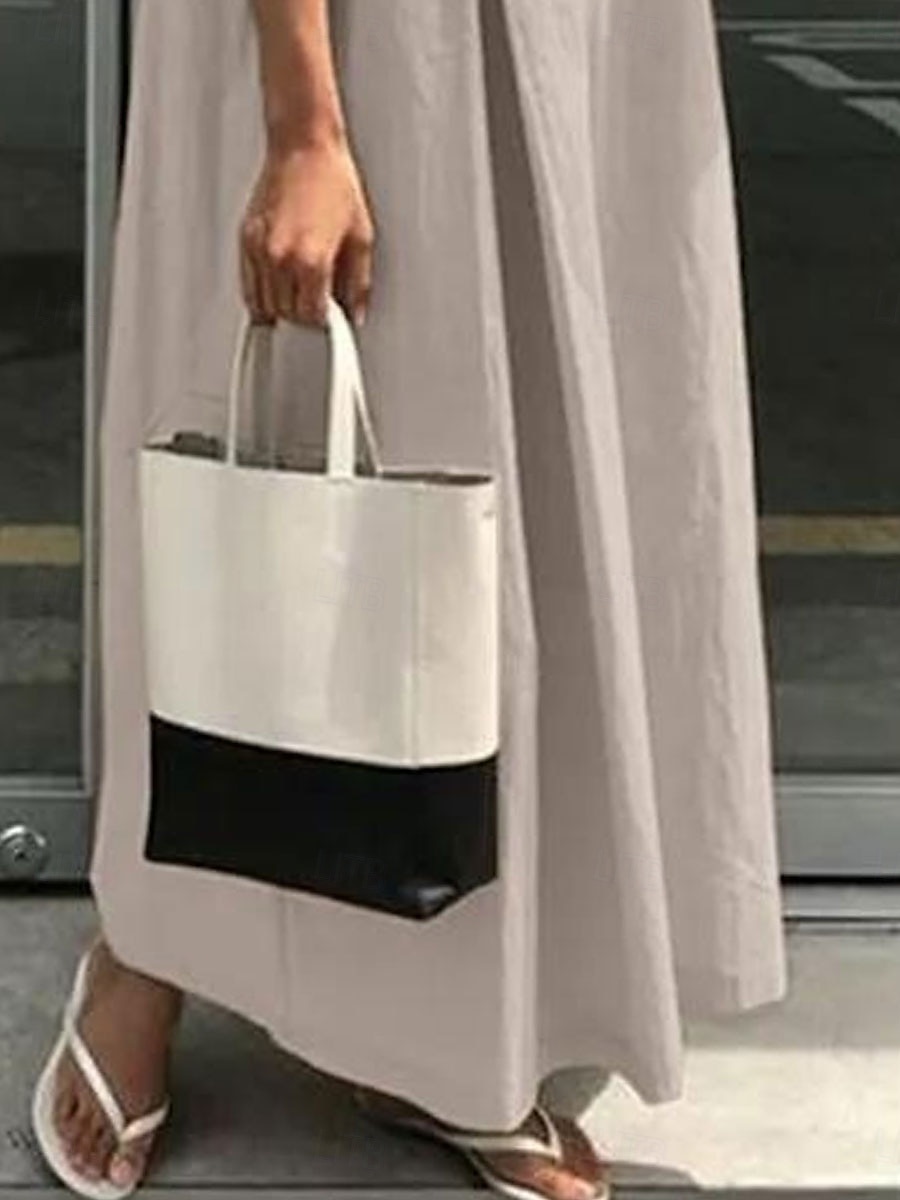 Women's Maxi Dress Cotton Linen Dresses Casual Dress Cotton Maxi Dress Basic Casual Vacation Daily Loose Fit Plain Short Sleeve Crew Neck Khaki Army Green Dark Blue Gray Summer Spring Fall 2025 - $36.99 –P3