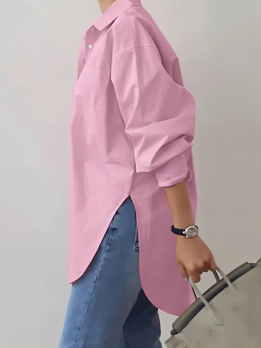 Dame Skjorte Bluse Helfarge Stilfull Fritid Langermet Skjortekrage Vanlige topper Daglig Knapper Hvit Rosa Kakifarget Sommer Vår 2025 - $29.99 –P5
