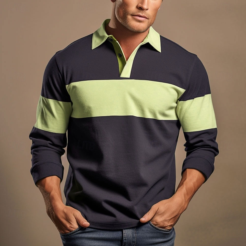 Voor heren Gestreept Rugbypolo Lange mouw Poloshirt Overhemden met kraag Sportkleding Casual School Buiten Sportkleding 3D-afdrukken Lente Herfst Winter Geel Blauw Bruin 2026 - $29.99 –P5
