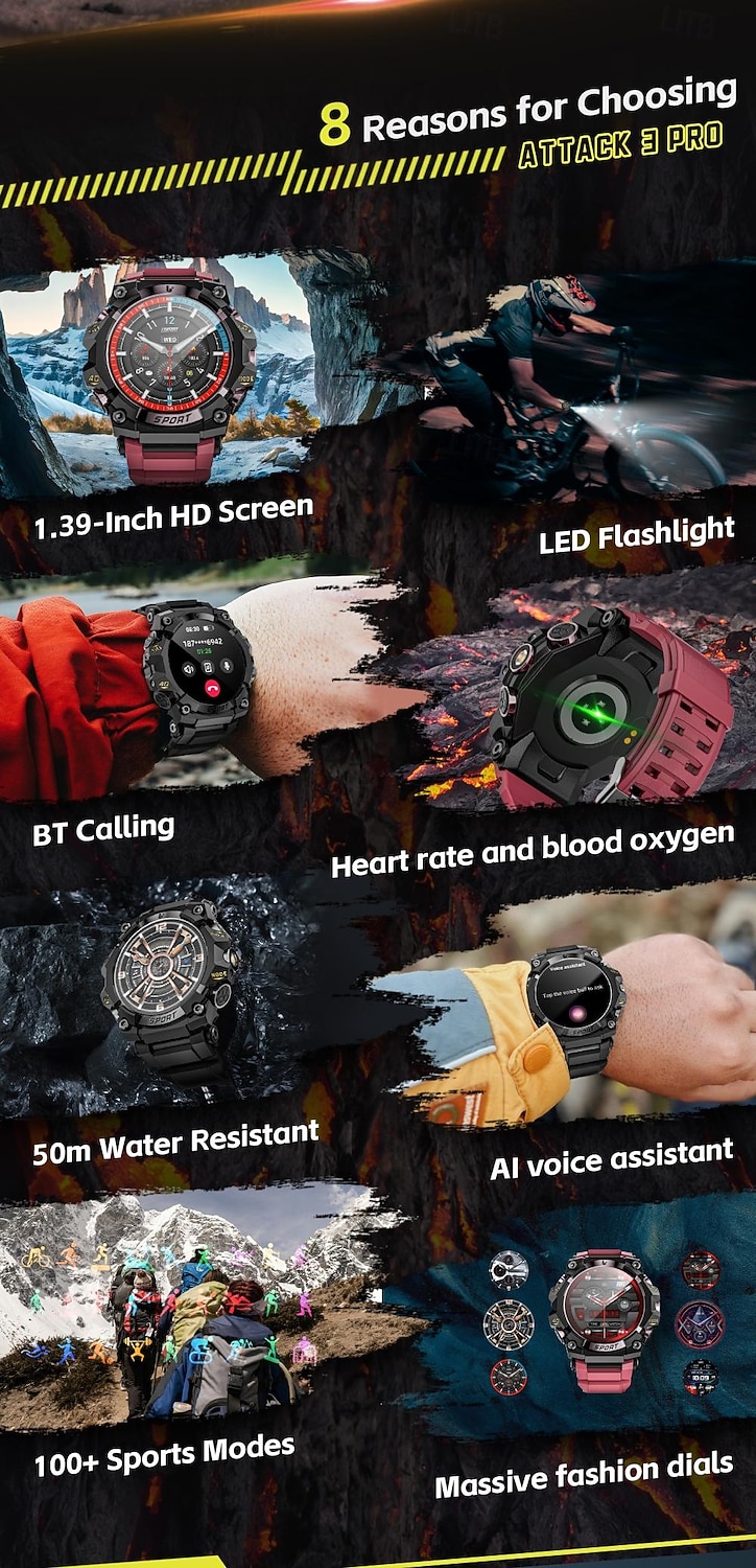 LOKMAT ATTACK 3 PRO Slimme horloge 1.39 inch(es) Smart horloge Bluetooth Stappenteller Gespreksherinnering Slaaptracker Compatibel met: Android iOS Dames Heren Lange stand-by Handsfree bellen 2025 - $46.99 –P2