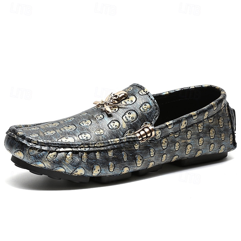 Men's Skull Pattern Slip-On Loafers - Faux Leather Casual Shoes with Metal Skull Detailing, Stylish Gothic Design for Parties and Everyday Wear 2025 - $46.99 –P1