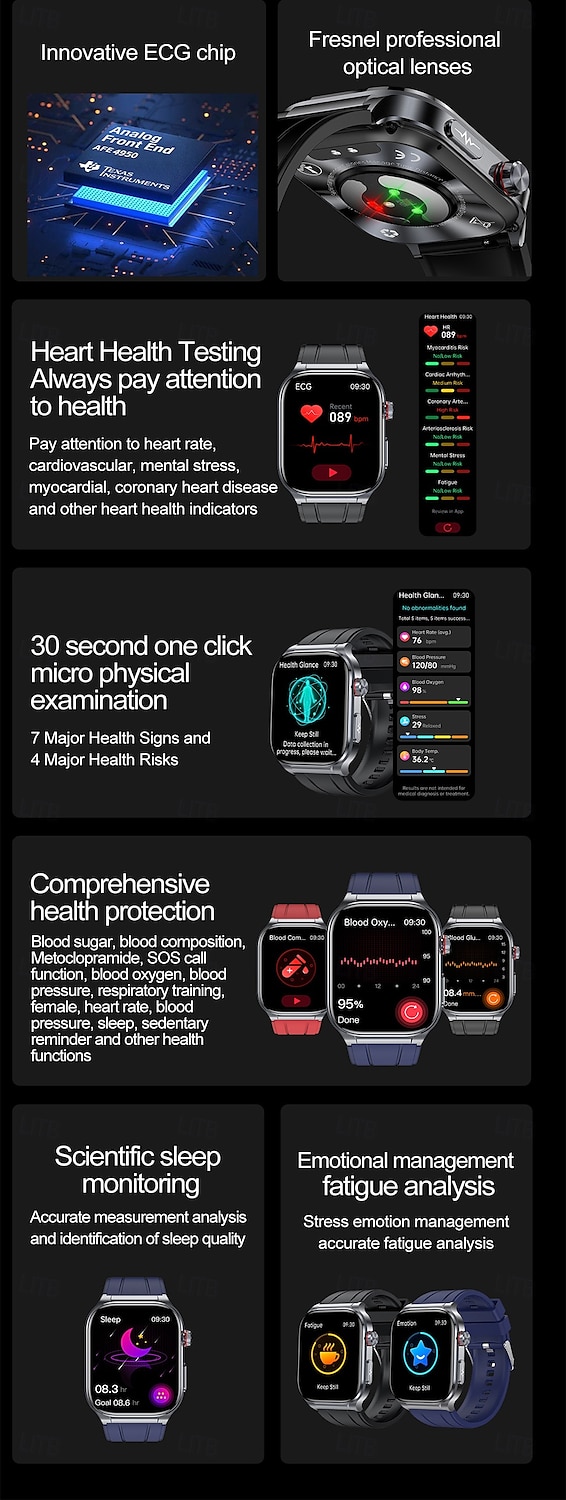 2025年 iMosi ET588 スマートウォッチ 1.96 インチ スマート·ウォッチ ブルートゥース ECG + PPG 温度監視 歩数計 と互換性があります Android iOS 女性 男性 ハンドフリーコール 防水 メディアコントロール IP68 39mmウォッチケース  コレクション – $108.59 –P2
