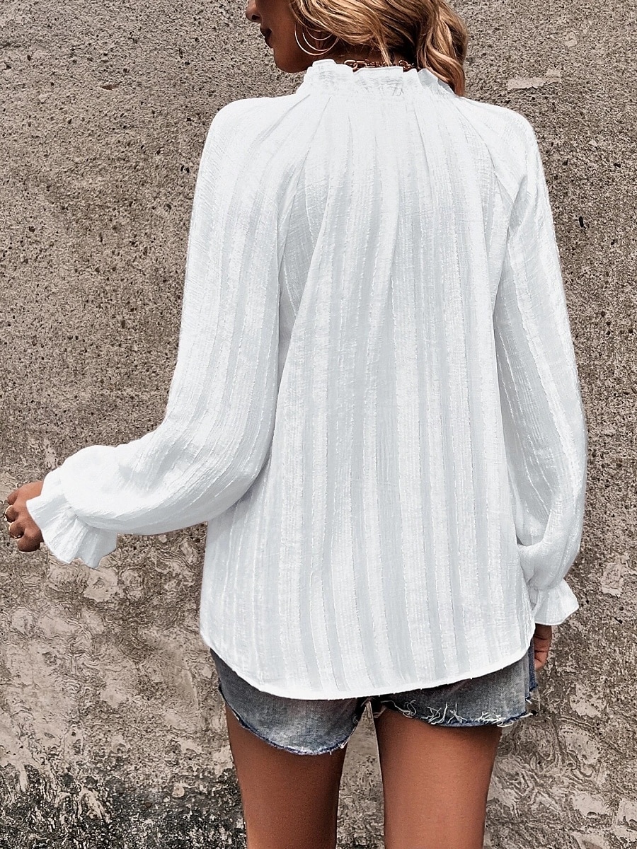 Dames Overhemd Blouse Effen Kleur Stijlvol Casual Lange mouw Gekerfde nek Normale tops Dagelijks Knop Vetergat Wit Zomer 2025 - $29.99 –P4