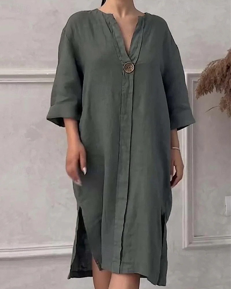 Damen Langes Kleid Maxikleid Leinen-inspirierte Kleider Freizeitkleid Stilvoll Lässig Urlaub Täglich Date Normale Passform Einfach Langarm V Ausschnitt Schwarz Hellgrün Rosa Rote Sommer Frühling 2025 - $26.99 –P3