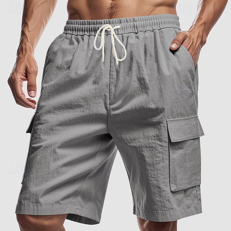 Men's Cargo Shorts Shorts Linen Shorts Summer Shorts Beach Shorts Drawstring Elastic Waist Multi Pocket Plain Comfort Breathable Knee Length Outdoor Daily Beach Hawaiian Casual Black White 2025 - $20.99 –P6