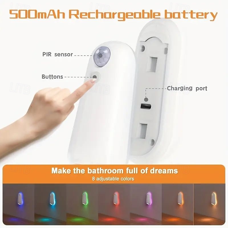LED Smart Motion Sensor Night Light 8 Colors USB Rechargeable Toilet Seat Light for Home Bedroom Hallway WC Lighting Decoration 1/2pcs 2025 - $19.49 –P8