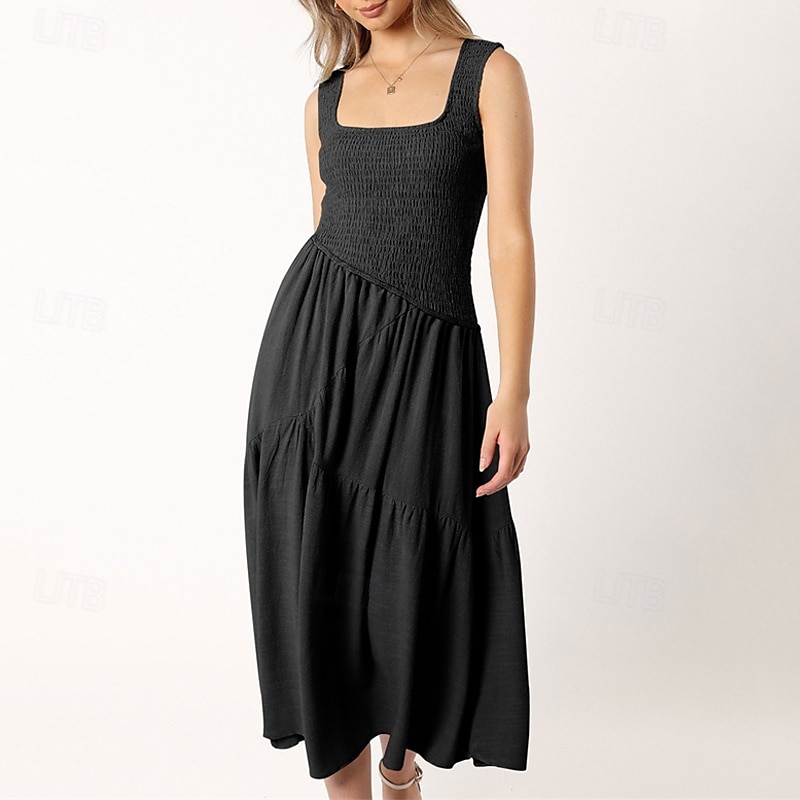 Femmes Robe Midi Robe de remise des diplômes Robe Décontractée Robe trapèze Robe d'été Élégant Occasionnel Vacances Quotidien Date Coupe régulière Uni Sans manches Col Rond Noir Blanche Vert Claire de 2025 ? $29.99 –P19