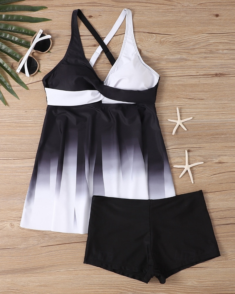Femme Tankini Maillot De Bain Deux Pièces Col en V Maillots de Bain Maillots de Bain Noir Blanche Respirable Séchage rapide Poids Léger Sans Manches - Natation Surf Plage Eté Printemps Grande Taille de 2025 ? $21.59 –P11