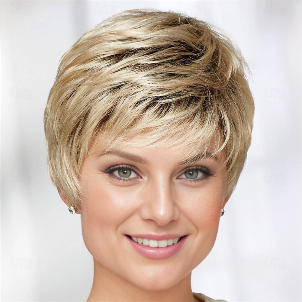 Casey Whisperlite wig curto ultra-chic peruca pixie com camadas retas / tons multi-tonais de loiro prateado marrom e vermelho de 2025 por $24.99 –P7