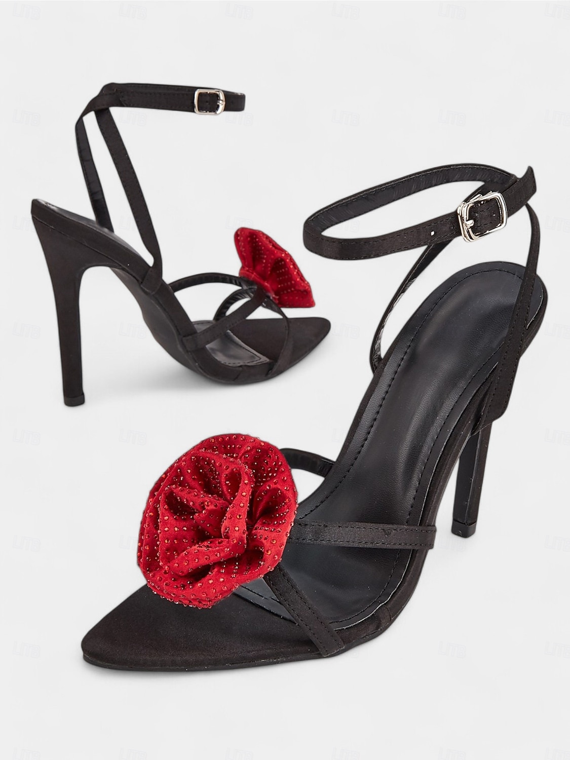 Black High Heel Sandals with Red Floral Embellishments - Chic Party Shoes for Women and Wedding 2026 - $54.99 –P2
