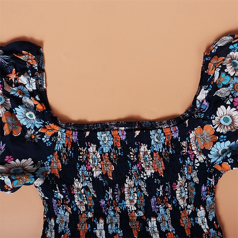 Damen Minikleid Casual kleid Sommerkleid Boho-Kleid Elegant Stilvoll Laternenärmel Urlaub Täglich Verabredung Regular Fit Blumen Kurzarm Quadratischer Ausschnitt Schwarz Rosa Blau Sommer 2025 - $23.99 –P19