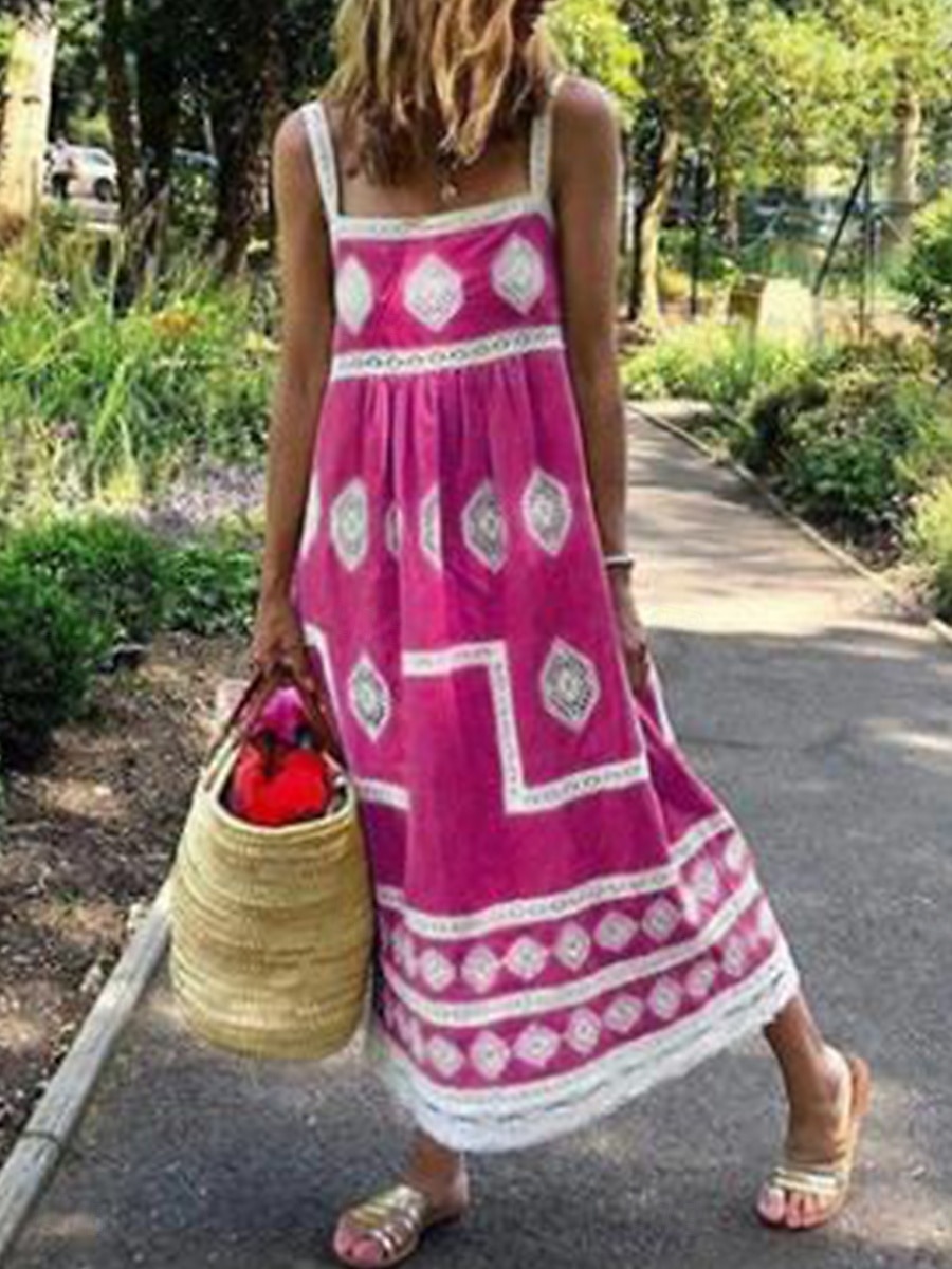 Women's Maxi Dress Casual Dress Boho Chic Dresses Boho Dress Bohemia Cute Stylish Vacation Daily Beach Loose Fit Graphic Sleeveless Square Neck Yellow Red Green Summer 2026 - $31.99 –P1