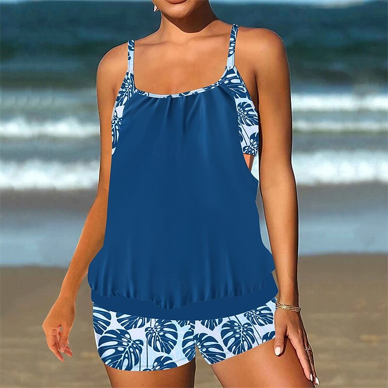 Women's Tankini Two Piece Swimsuit Racerback Swimwear Swimwear Light Pink Black / White Breathable Quick Dry Lightweight Sleeveless - Swimming Surfing Beach Summer Spring Plus Size 2025 - $26.99 –P3