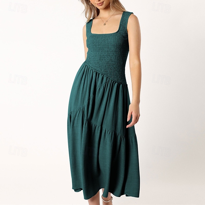 Femmes Robe Midi Robe de remise des diplômes Robe Décontractée Robe trapèze Robe d'été Élégant Occasionnel Vacances Quotidien Date Coupe régulière Uni Sans manches Col Rond Noir Blanche Vert Claire de 2025 ? $29.99 –P7