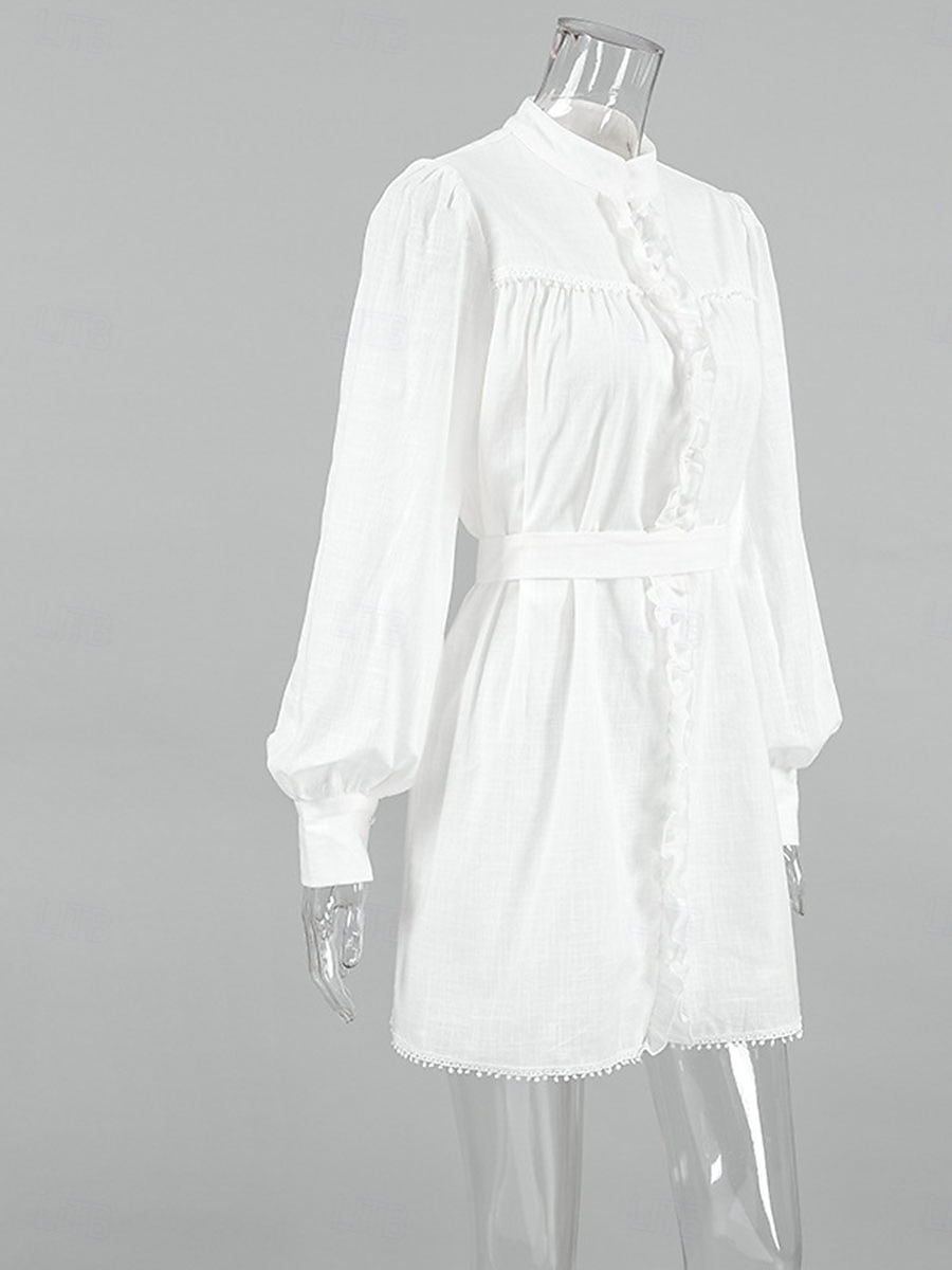 Femmes Mini Robe Robes inspirées du lin Robe en coton et lin Robe trapèze Élégant Basique Occasionnel Vacances Soirée Travail Coupe régulière Uni manche longue Col haut Blanche Été Printemps Automne de 2025 ? $38.99 –P10