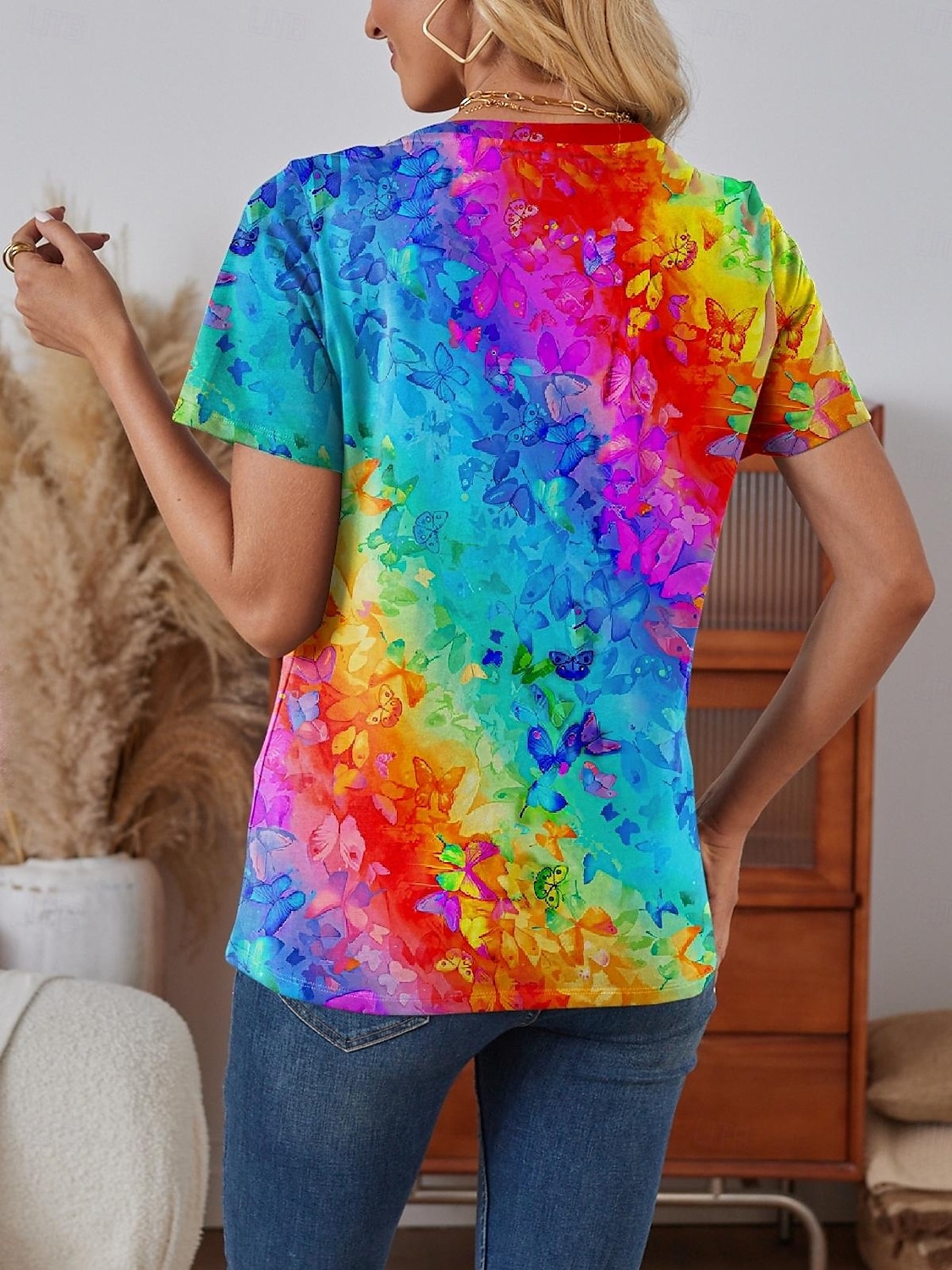 Women's T Shirt Gradient Casual Short Sleeve Round Neck Regular Tops Daily Print Blue Purple Green Rainbow Summer 2025 - $19.99 –P2
