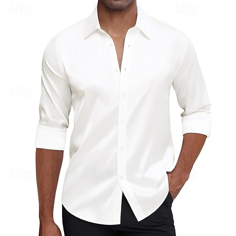 Herren Hemd Oberhemd Knopfhemd Feste Farbe Hochzeit Täglich Schwarz Weiß Wein Königliches Blau Langarm Umlegekragen Frühling & Herbst Bekleidung 2025 - $26.99 –P8