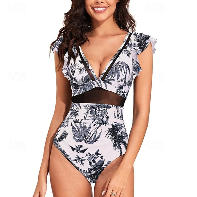 Dam Baddräkt Volang Djup V-hals Badkläder Solid färg Badkläder Svart Rodnande Rosa Andningsfunktion Snabb tork Lättvikt Ärmlös - Simmning Surfing Strand Sommar Vår 2025 - $22.99 –P14