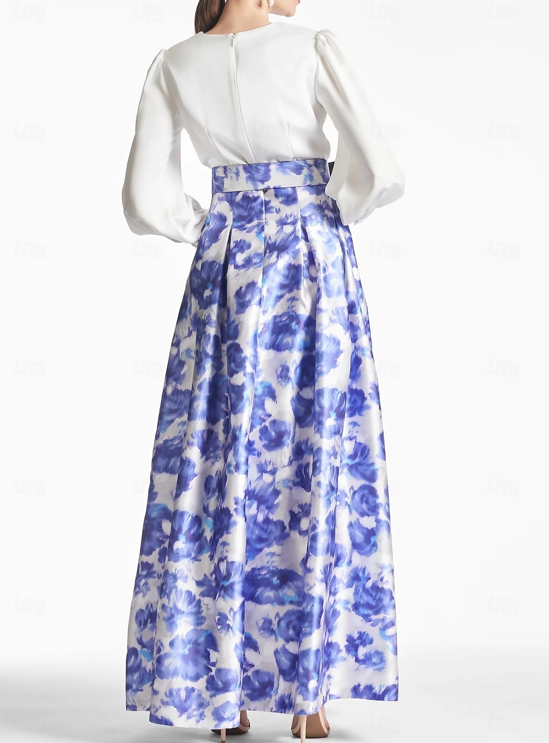 A-line Abito da Sera Abito Ad Alta Fessura Matrimonio in Spiaggia Formale Ospite di Matrimonio Lunghezza Piena Maniche Lunghe Scollo a V Cintura  Nastro Satin con Stampa Floreale Fessura Abito Derby del 2025 a $181.99 –P4