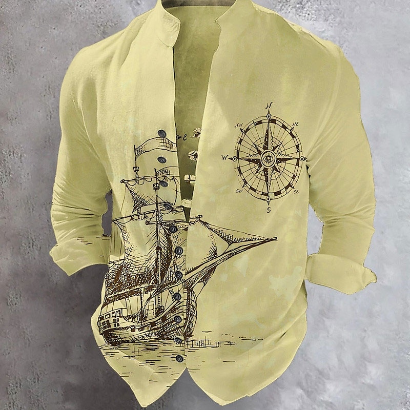 Bărbați Marin Ancoră Barcă navigare Cămașă Camașă cu nasturi Manșon Lung Modă Șic Stradă Designer În aer liber Casual Zilnic Vară Primăvară Toamnă Guler de stand Imprimeu Alb Kaki 2025 - $25.99 –P1