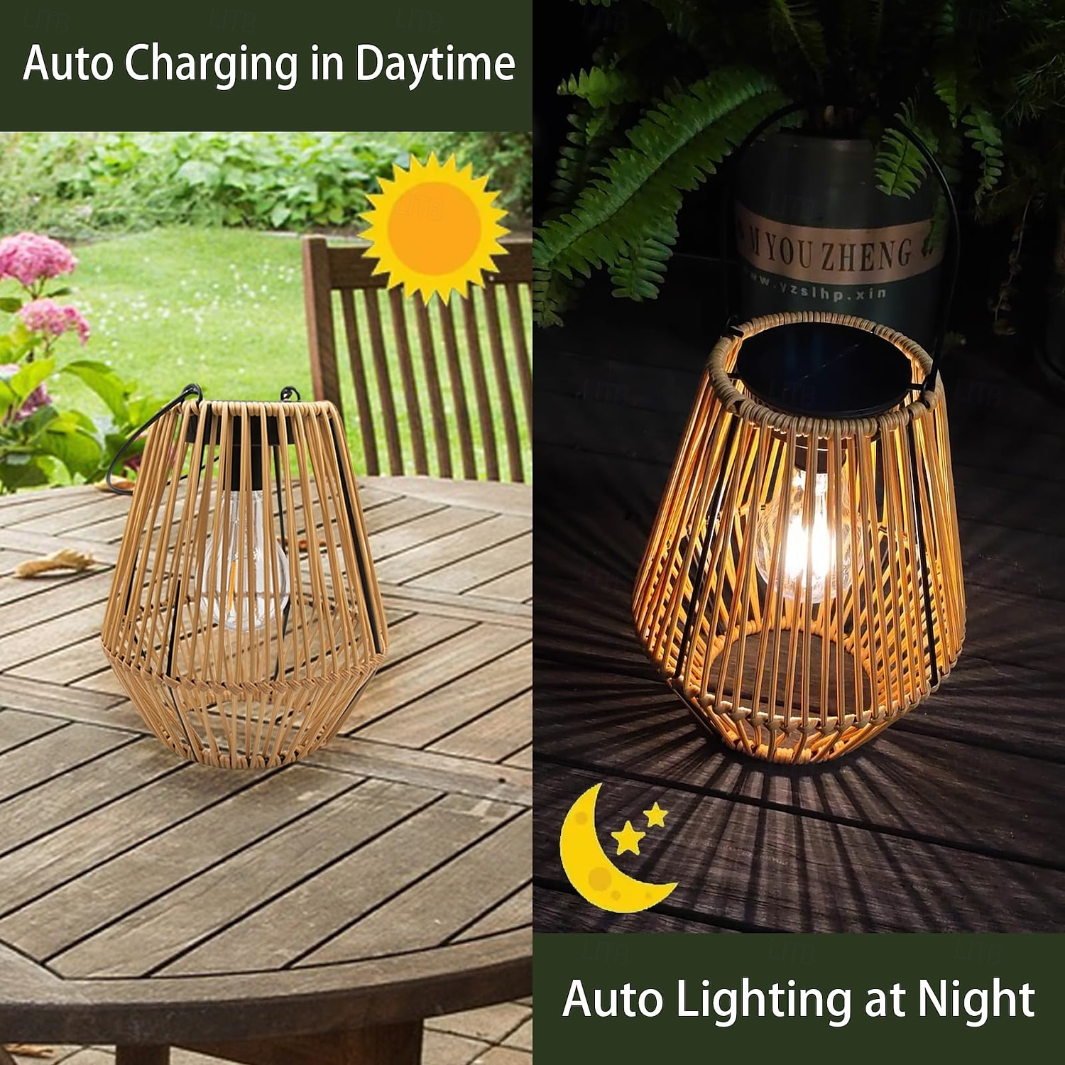 1 st. buitenzonne-energie imitatie bamboe weven Chinese lantaarn tuin gazon pad hek decoratie verlichting sfeer licht 2025 - $35.99 –P2