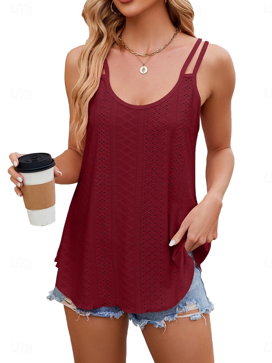 Damen-Top Camisole Tank Unifarbene Stilvolle Lässige Ärmellose U-Hals Reguläre Tops Tägliche Ösen Weiß Gelb Pink Wein Sommer 2025 - $17.49 –P5