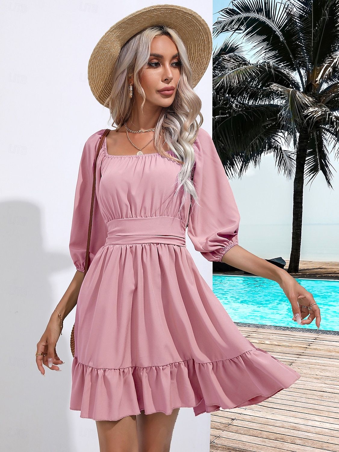 Valentýn Dámské Běžný Mini šaty Boho Chic šaty Áčkové šaty Čechy stylové Klasické Lucerna rukáv Dovolená Párty Denní Tvarovaný potah Bez vzoru Bez rukávů Hranatý Černá Bílá Světlá růžová Rubínov 2025 - $28.99 –P8